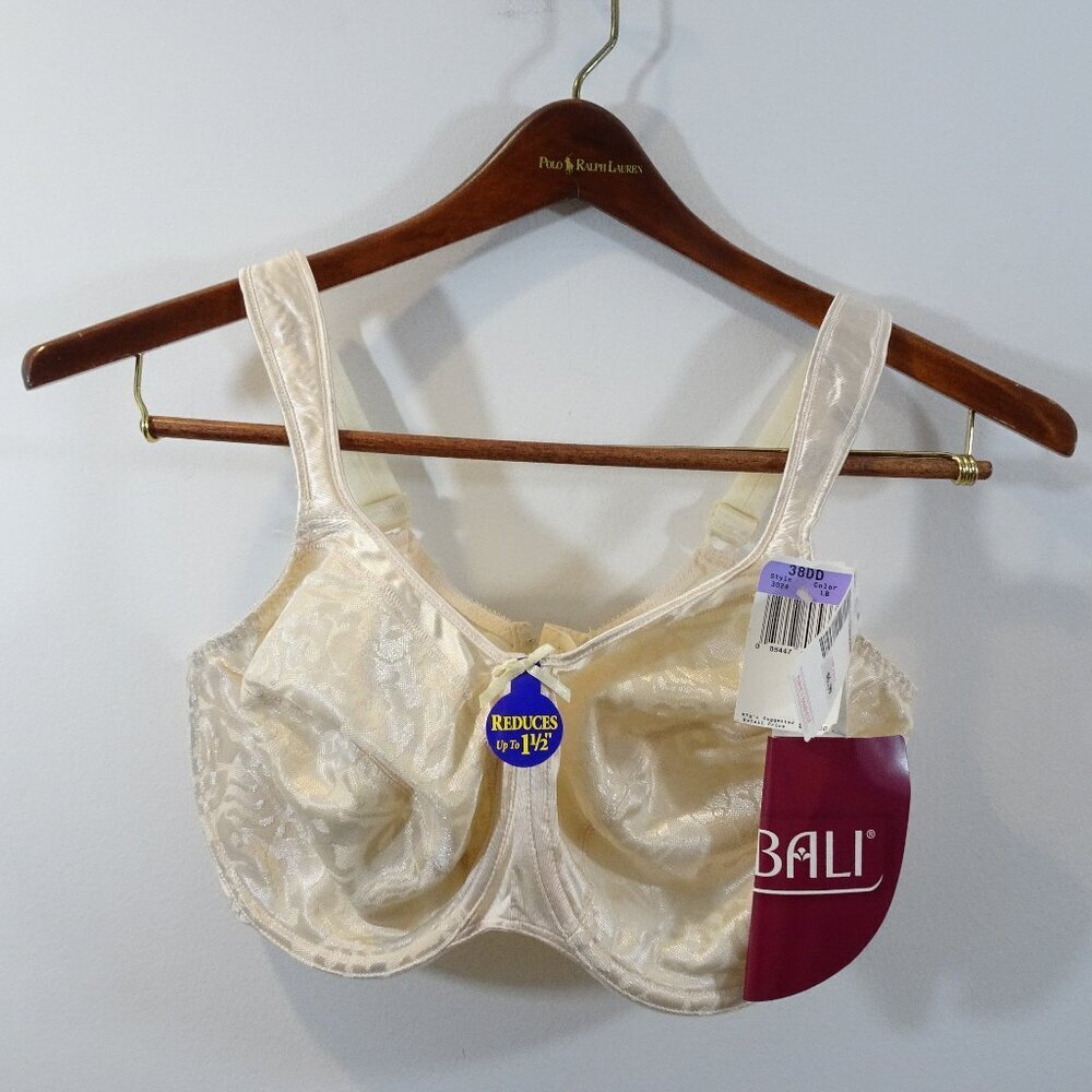 Bali Women's Size 38DD Unpadded Underwire Bra Wide Strap Vintage NWT Ivory